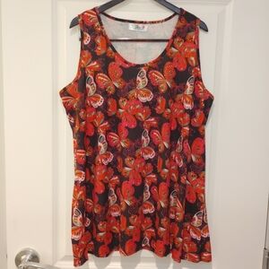 India Boutique Sleeveless Butterfly Top Cami Long Red Orange Black Tank